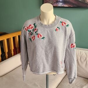 Madewell Mile(s) Gray Sweatshirt with Floral Embroidery